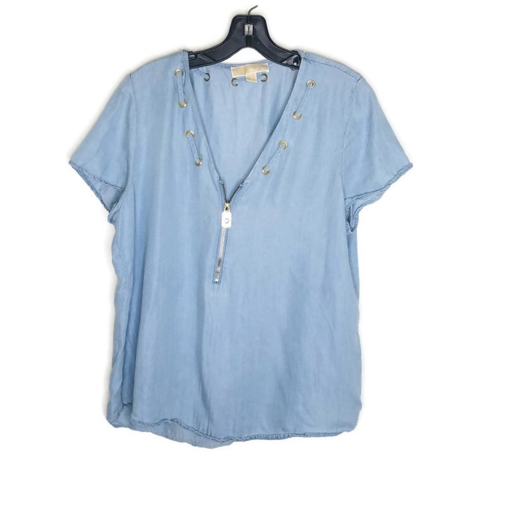 Michael Kors Zip Blouse Top Size Large Blue